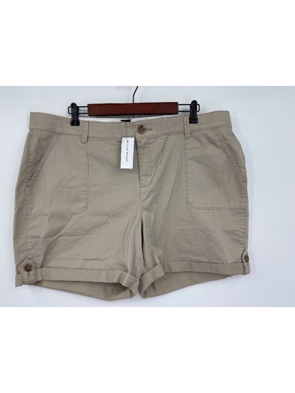 Lane Bryant Stretch Waist Roll Hem Cotton Short Beige Tan Size 16 NEW